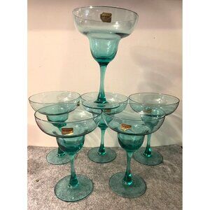 6 Luminarc Turquoise Green Margarita Glasses  # 2082